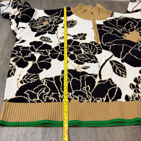 Maeve Anthropologie Floral Knit Mock Neck Half Zip Sweater Camel Black - Picture 9 of 11